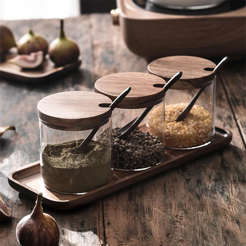 Wooden lid glass seasoning jar set — Keep your spices fresh and organized with this stylish and practical kitchen storag — photo 2