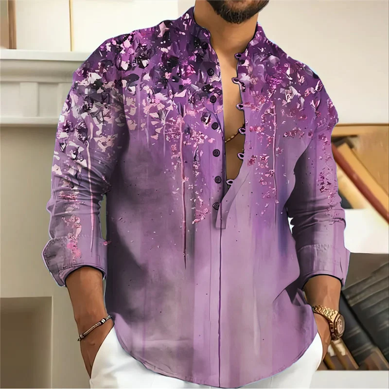 Camisa masculina Young Casual fina com estampa, manga longa e gola alta. Conforto e estilo para um visual moderno e casual. — foto 6