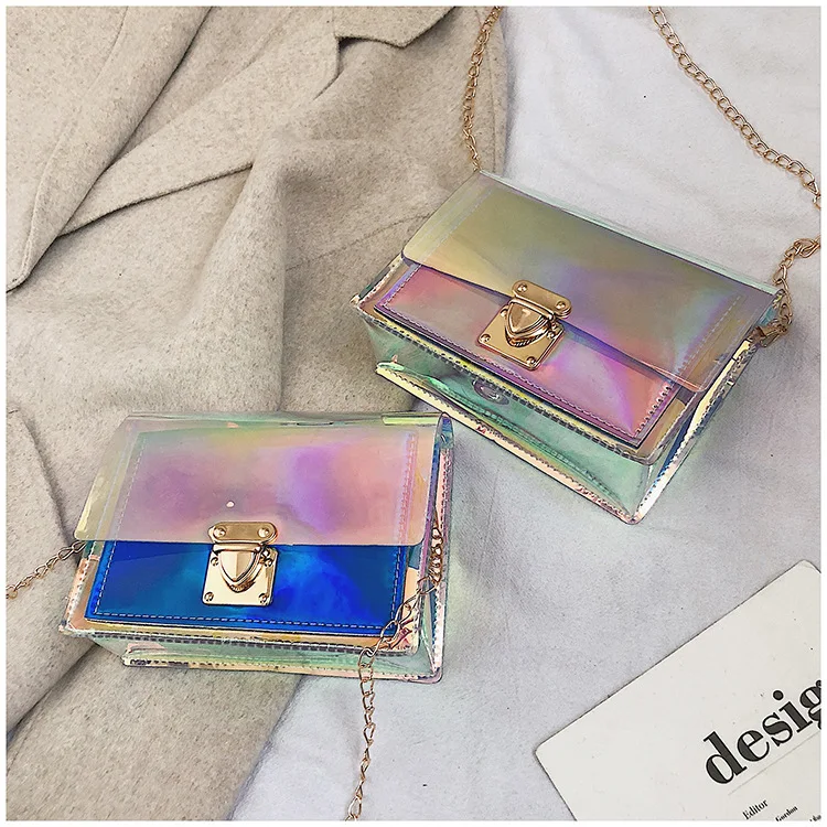 Bolsa pequena quadrada a laser diagonal com corrente, perfeita para levar seus itens essenciais com elegância e estilo. Ideal para qualquer ocasião. — foto 3