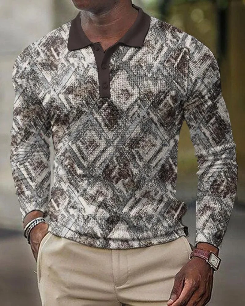 Printed Polo Long Sleeve Pullover Casual Men's T-Shirt – Comfortable and stylish for everyday wear, perfect for a relaxe — photo 4