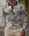 Printed Polo Long Sleeve Pullover Casual Men's T-Shirt – Comfortable and stylish for everyday wear, perfect for a relaxe — photo 4