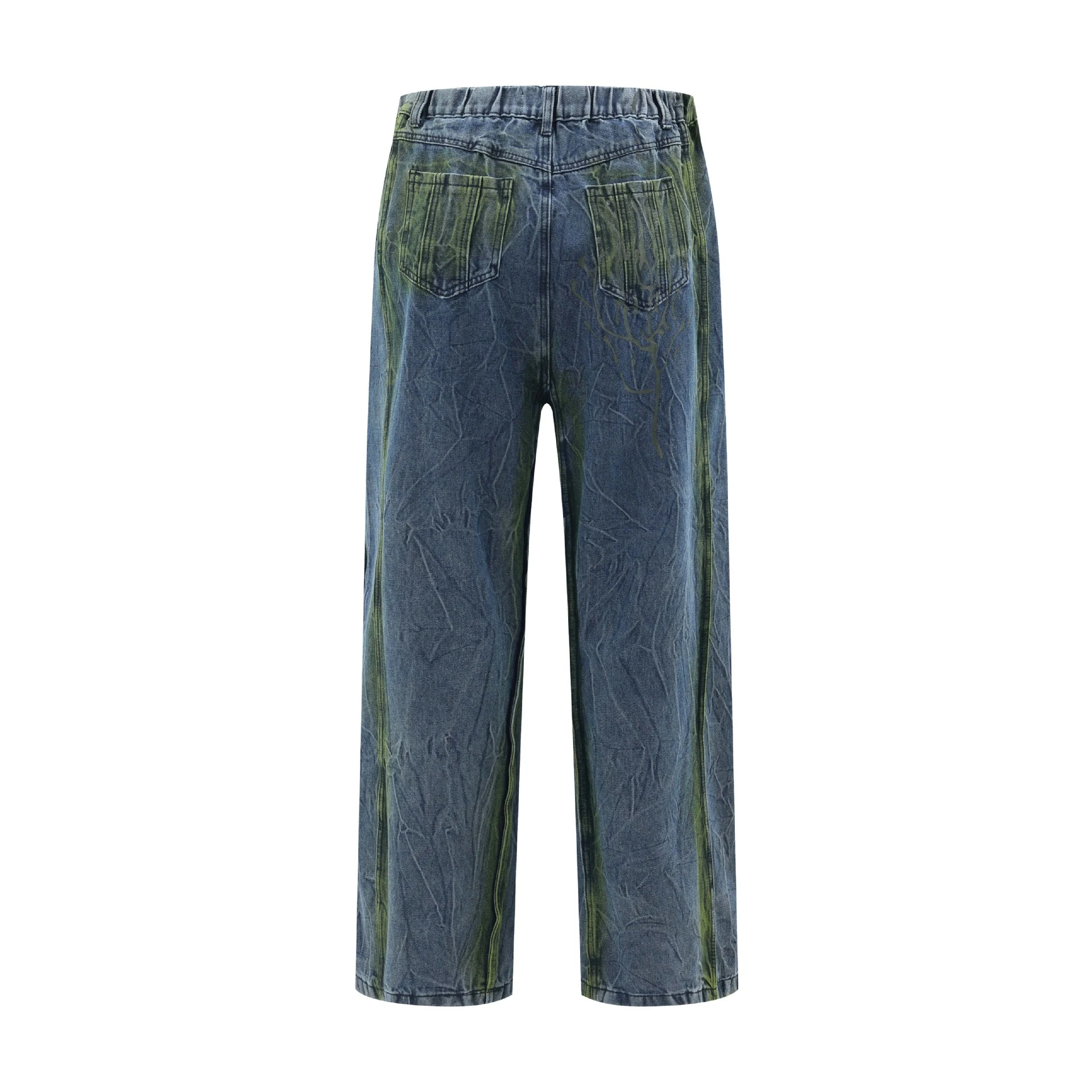 Title 3, Washed distressed tie-dyed flanging jeans. Expe...