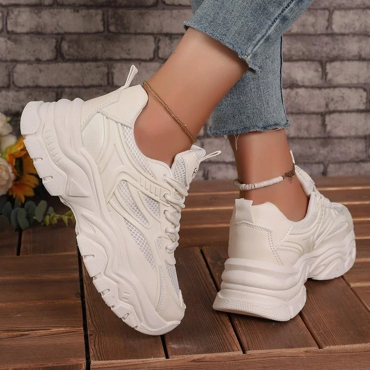 Title 23, White Mesh Breathable Shoes with Thick Bottom a...