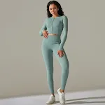 Seamless, High Elastic Zipper Stripes Long Sleeve Yoga Wear Suit for ultimate comfort, flexibility, and freedom of movem — photo 9