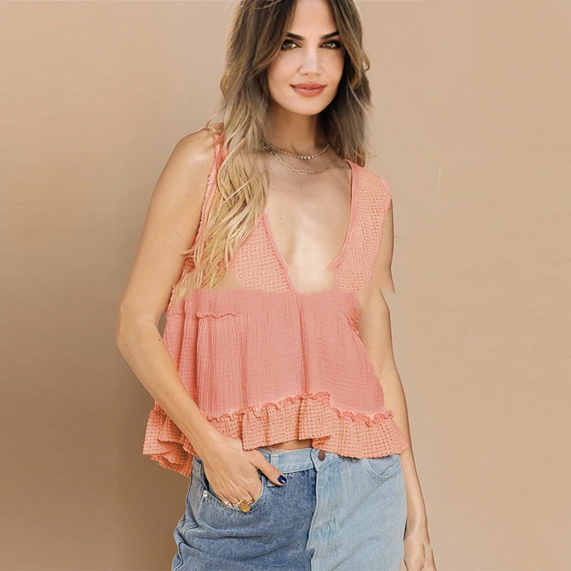 Title 4, Womens Deep V-neck Sleeveless Top Loose Casual...