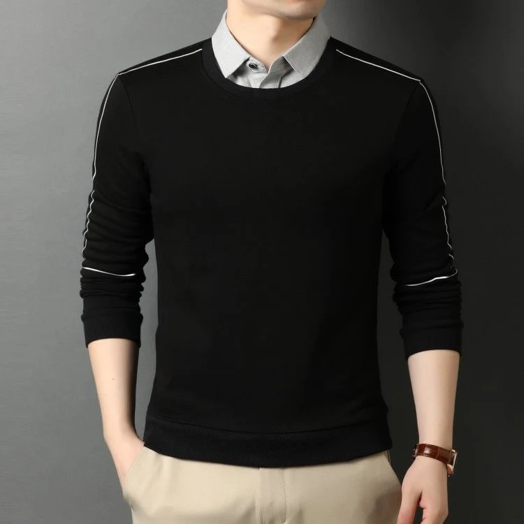 Jaqueta masculina de manga longa com gola de camisa e duas peças falsas, ideal para um visual elegante e moderno, fácil de combinar. — foto 1