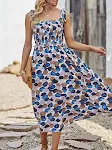 Bohemian printed dress with lace-up square collar, pleated and ruffled design, perfect for a flowy, feminine and stylish — photo 9