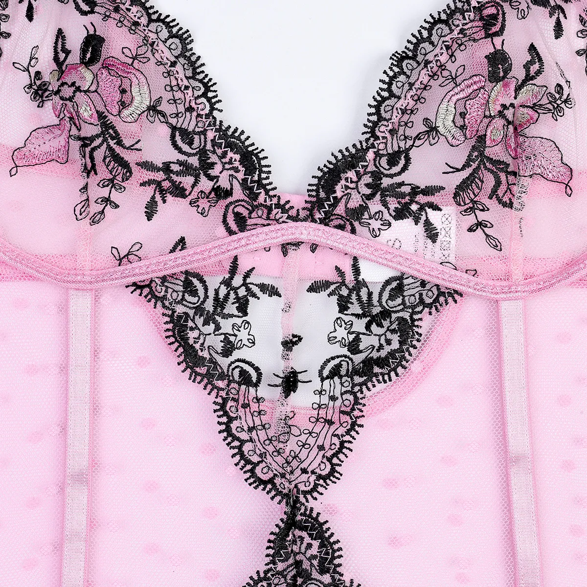 Cute girl's pure desire sexy underwear embroidery stitching polka dot mesh jumpsuit. Enhance your confidence and feel al — photo 3