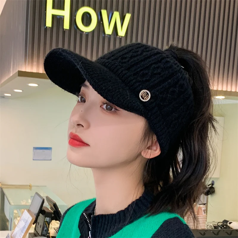 Autumn And Winter Korean Style Versatile Knitted Rabbit Fur Knitted Hat Fleece-lined Thick Warm Earflaps Peaked Cap — photo 2