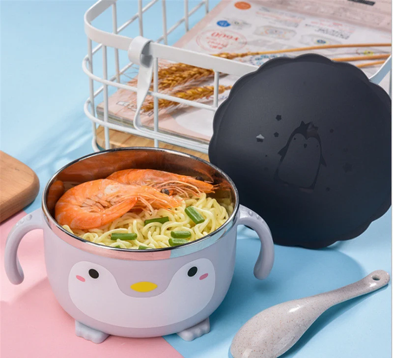 Infant 304 Stainless Steel Tableware Cute Penguin Cartoon Baby Bowl With Handle, perfect for safe and enjoyable feeding — photo 4