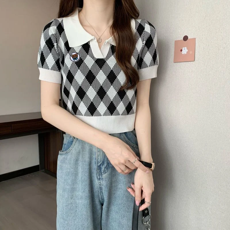 Title 2, Polo Collar Ice Silk Knitted Short Sleeve T-shirt