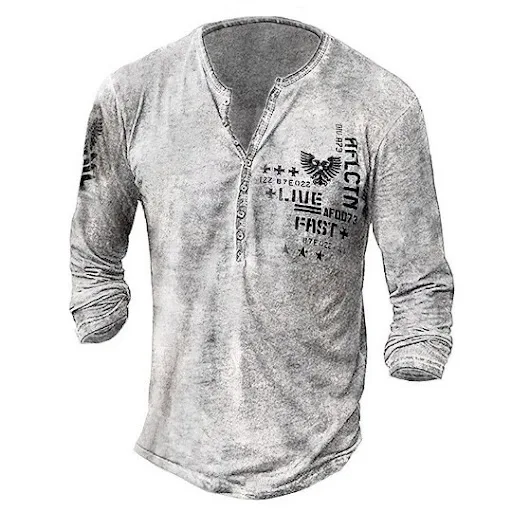Title 9, Camiseta Masculina Casual Gola V Manga Longa Es...