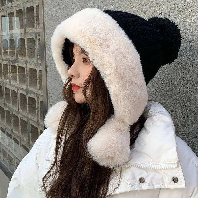 Title 4, Rabbit Fur Knitted Hat Large Head Fleece Warm