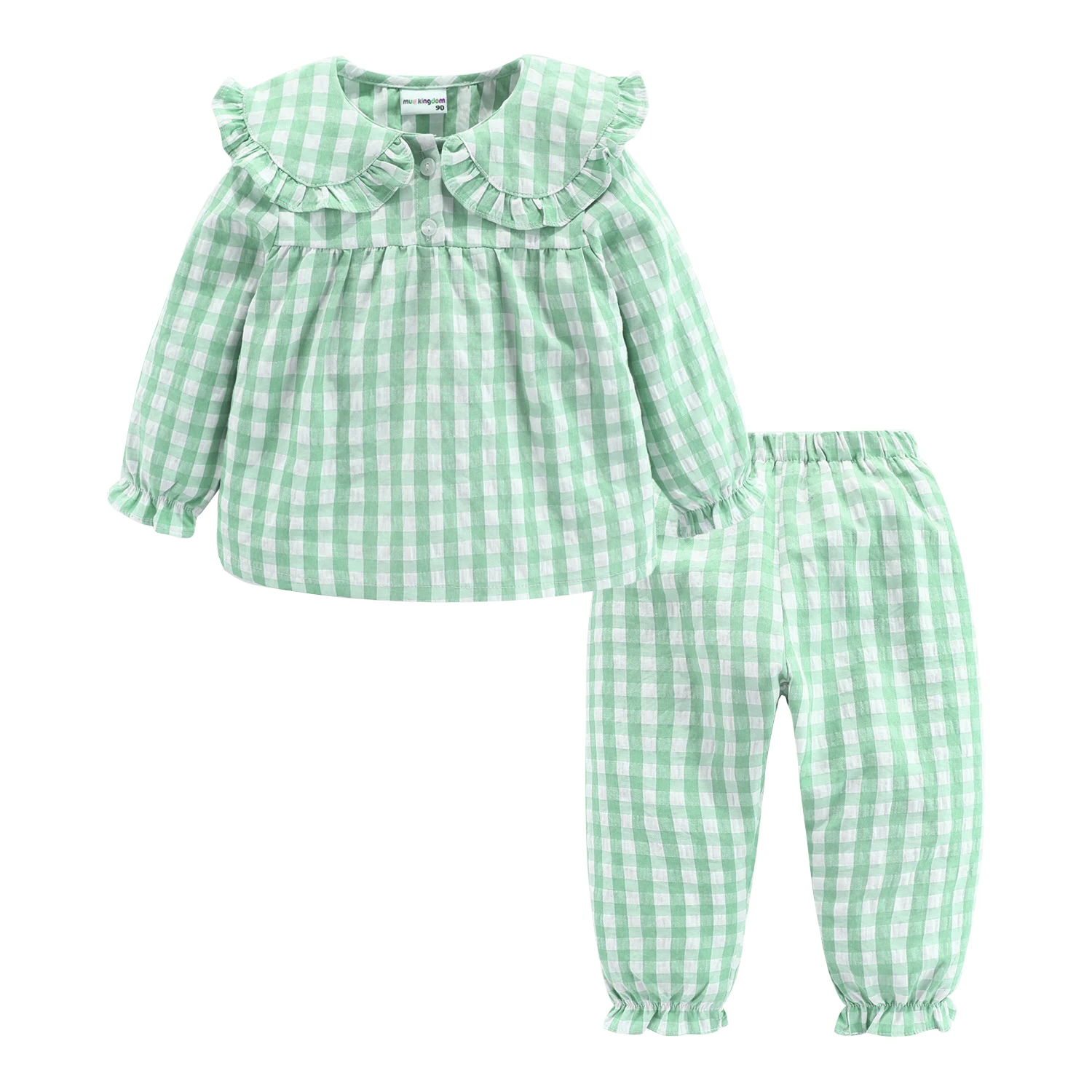 Pijama xadrez de bebê outono, algodão puro, manga longa, gola boneca, pijama fofo e confortável para usar em casa, perfeito para o seu bebê. — foto 1