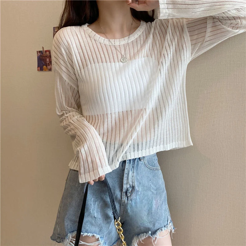 Title 15, Maglione da donna in maglia cava a maniche lung...