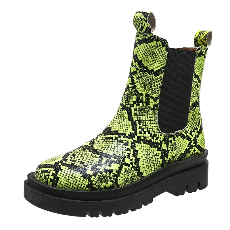 Snakeskin enkellaarsjes voor dames, instappers met plateauzool, stijlvolle en comfortabele schoenen voor vrouwen. — foto 11