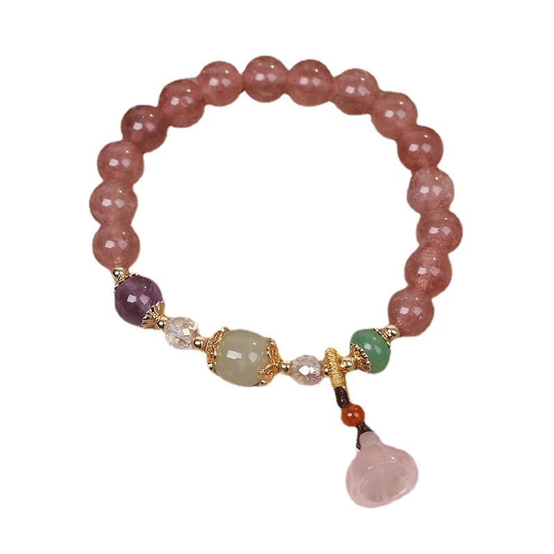Pulseira com pingente de vagem de semente de lótus de quartzo morango natural, para equilíbrio, serenidade e conexão com a natureza. — foto 3