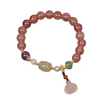 Pulseira com pingente de vagem de semente de lótus de quartzo morango natural, para equilíbrio, serenidade e conexão com a natureza. — foto 3