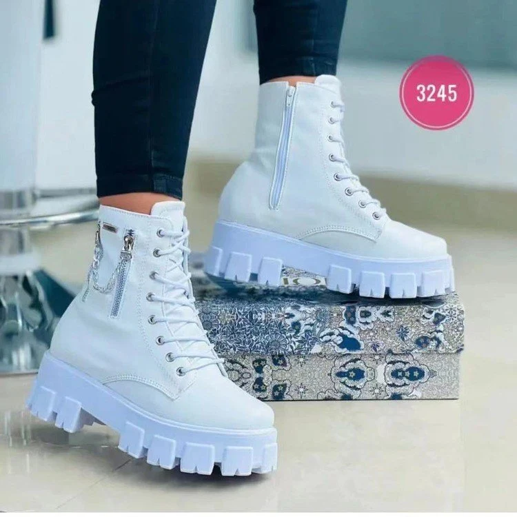 Botas Martin Plataforma Femininas Plus Size com Cadarço e Salto Grosso — foto 8