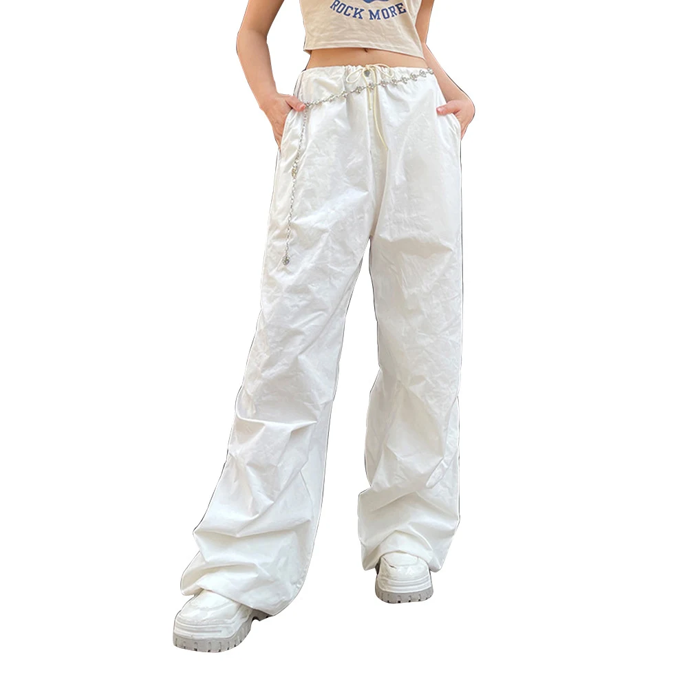 Calças casuais de perna larga e cintura baixa com cordão elástico Hot Girl Tooling. Conforto e estilo para um visual descontraído e moderno. — foto 1
