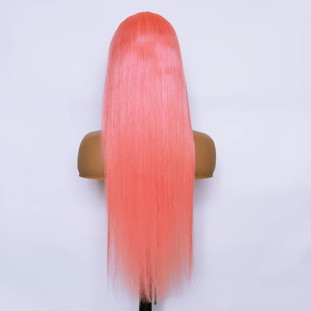 Peruca rosa claro com risca reta, lace frontal 13x4 e tiara. Cabelo humano para um visual moderno e elegante. Fácil de usar e estilizar. — foto 3