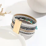 Pulseira larga de couro com design turquesa irregular e strass criativos, um acessório elegante e cheio de personalidade. — foto 12