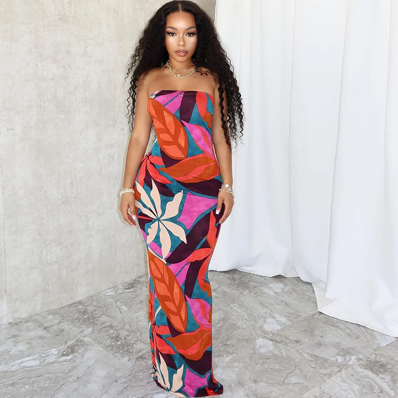 Women's Fashion Printed Dress with Chest Wrap Design Stylish and Comfortable Perfect for Special Events or Everyday Wear — photo 1