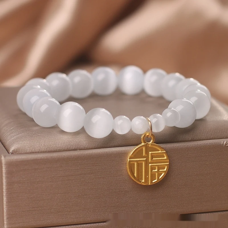 Pulseira de opala com pingente Fu de círculo único, alta sensibilidade e combinação perfeita para todos os looks. — foto 9