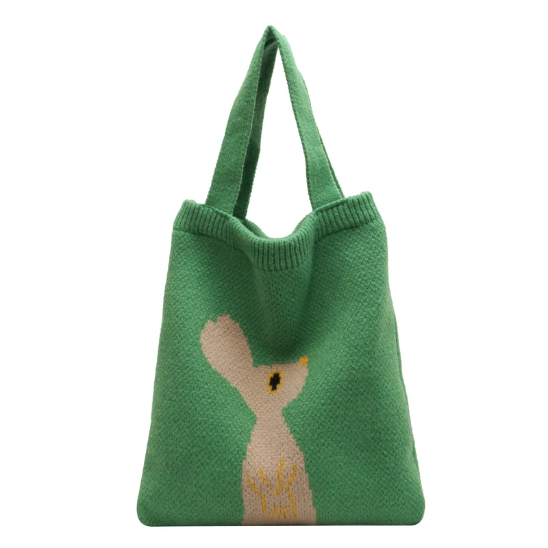 Nova Bolsa de Lã Feminina, Grande Capacidade, Tricotada à Mão, Design de Coelho Fofo, Bolsa de Ombro para o Trabalho — foto 10