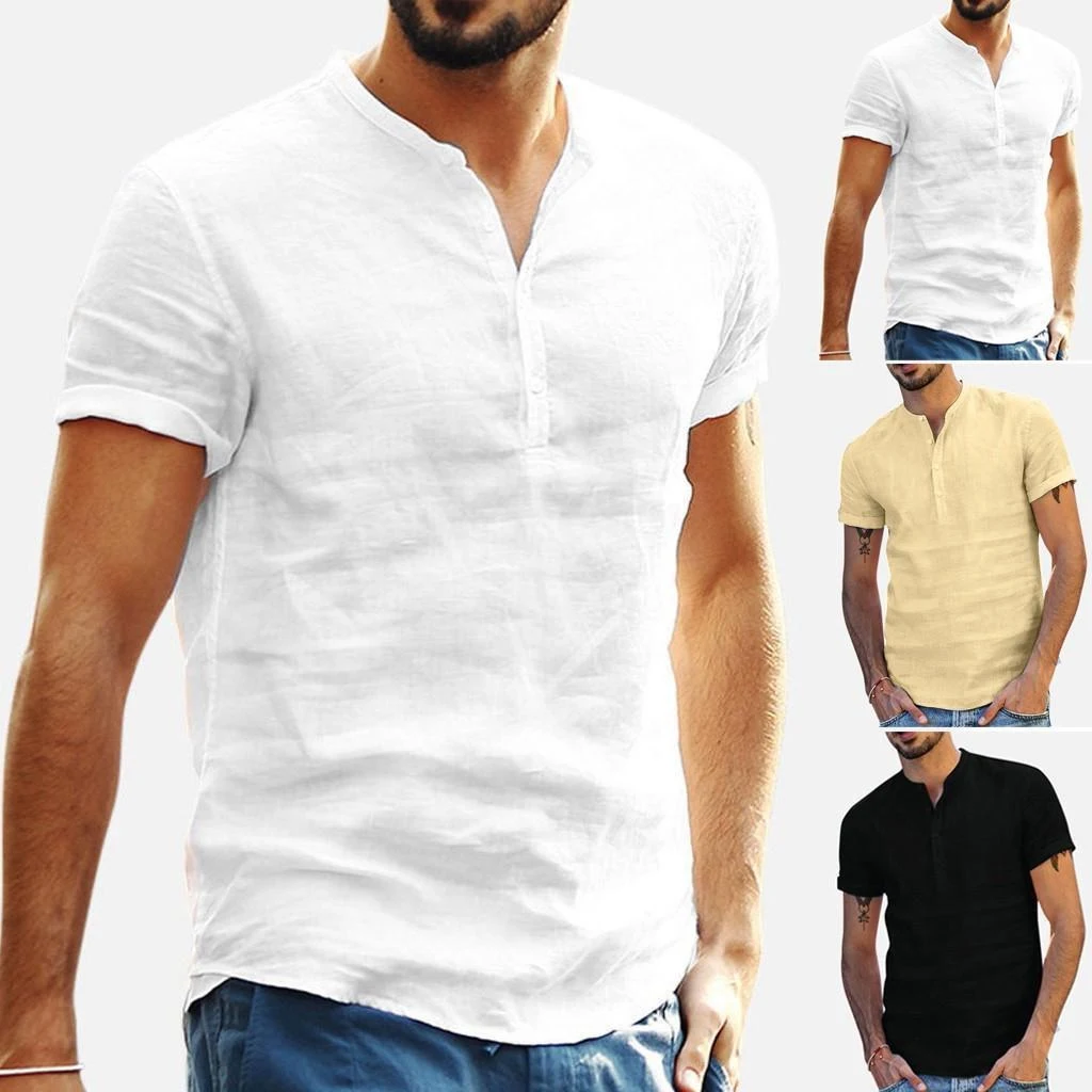 Camiseta Masculina Solta de Algodão e Linho Manga Curta Confortável e Leve Ideal para o Verão Roupa Casual Respirável Perfeita para o Clima Quente — foto 5