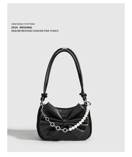 Title 8, Schwarz-weiße PU-Handtasche mit Schleife für Da...