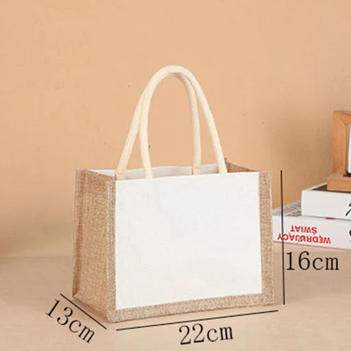 Title 6, Bolsa Tote de Lona de Linho Pintada à Mão com Juta