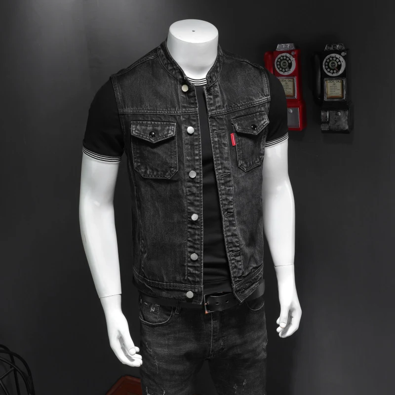 Colete jeans preto Harley masculino, gola alta, tamanho plus size, uniforme de motociclista. Conforto e estilo para suas viagens. — foto 16