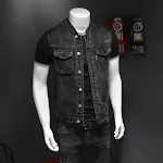 Colete jeans preto Harley masculino, gola alta, tamanho plus size, uniforme de motociclista. Conforto e estilo para suas viagens. — foto 16