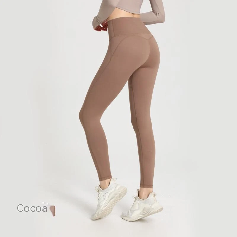Calças de yoga Lycra de alta elasticidade femininas, peça única sem costura, sensação nude, fitness e liberdade de movimento. — foto 3