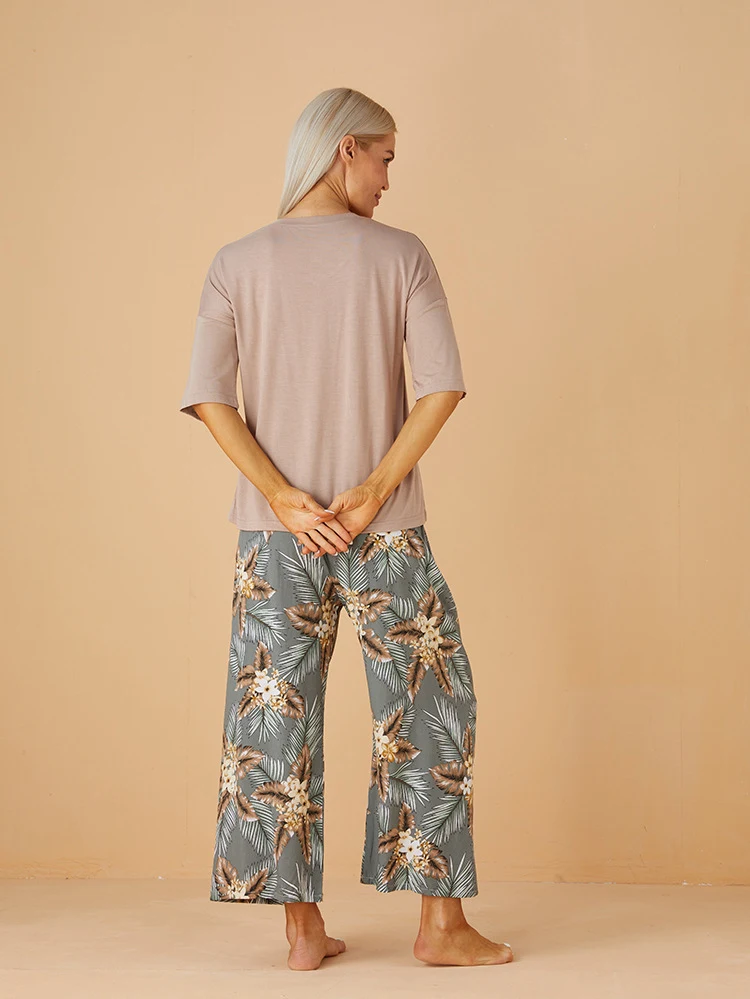 Title 10, Cropped Homewear Pajamas Suit Womens Cotton Silk