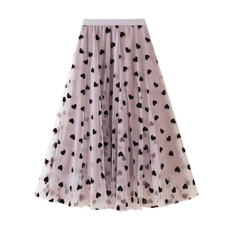 Saia midi com cintura alta e estilo retrô francês, com toque de amor, em malha e flocagem. Para um visual romântico e elegante. — foto 4