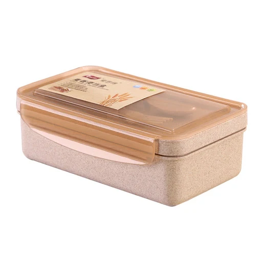 Title 4, Squared box set with wheat-colored fork, spoon,...