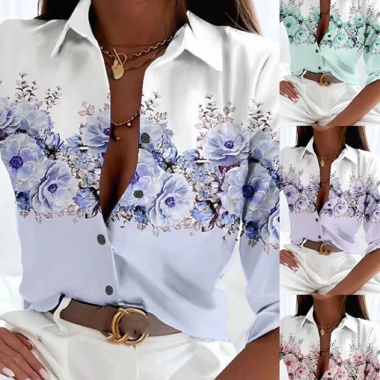 Women's fashion floral print long sleeve shirt, comfortable and stylish, perfect for casual and smart wear, ideal for sp — photo 6