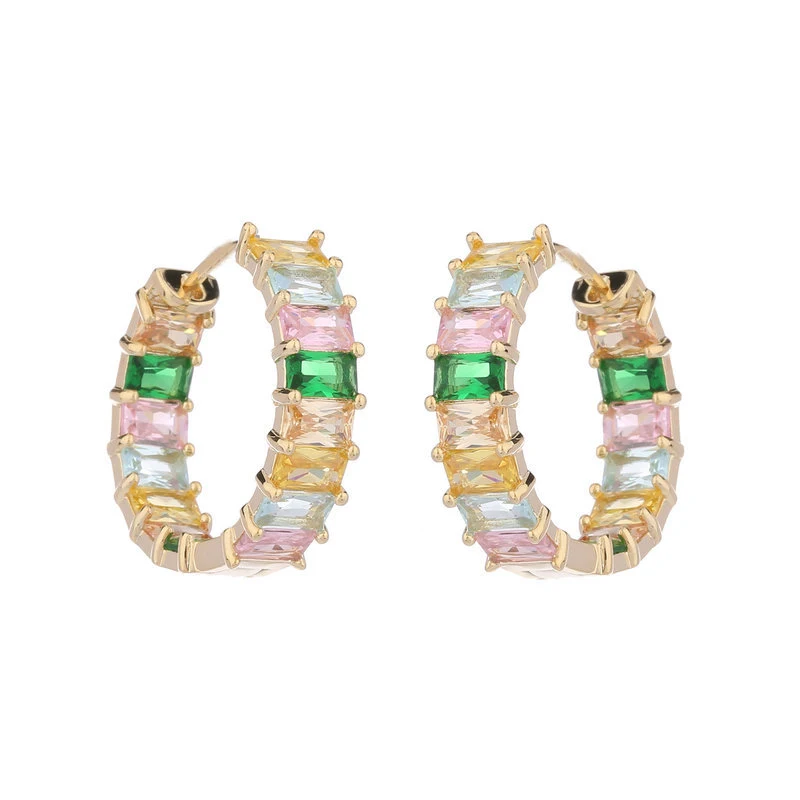 Brincos femininos de moda retangulares com zircônias, cravação interna e externa, elegância e brilho para você. — foto 2