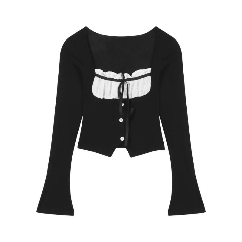 Black and white color contrast patchwork top, a stylish and comfortable choice for everyday wear. Perfect for casual and — photo 6