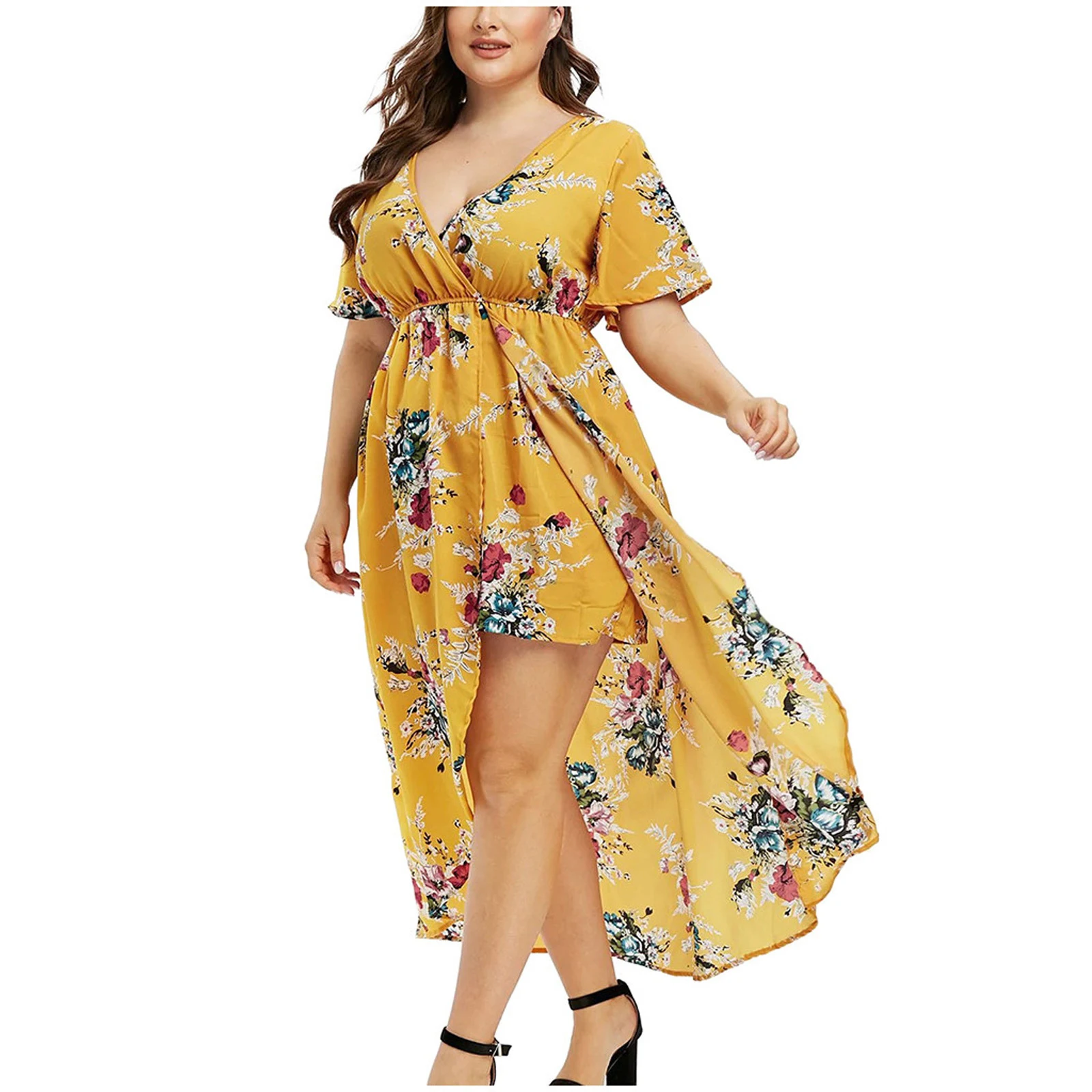 Title 2, New Womens Loose Slimming V-neckline Flower Pr...