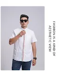 Camisa Oxford masculina casual com listras e cores contrastantes, perfeita para uso diário, oferece conforto e um visual moderno e descontraído. — foto 4