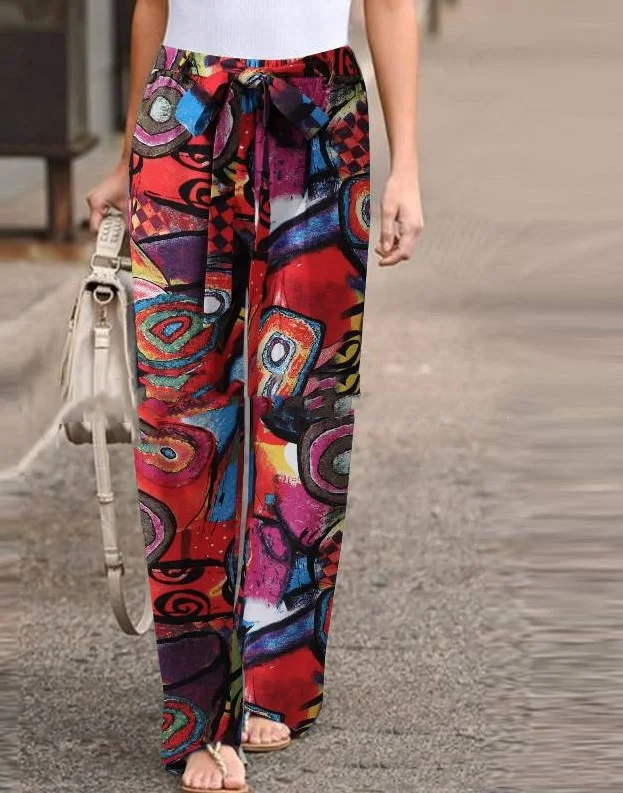 Title 6, Autumn Fashion Printed Loose Pants, Elastic Bel...