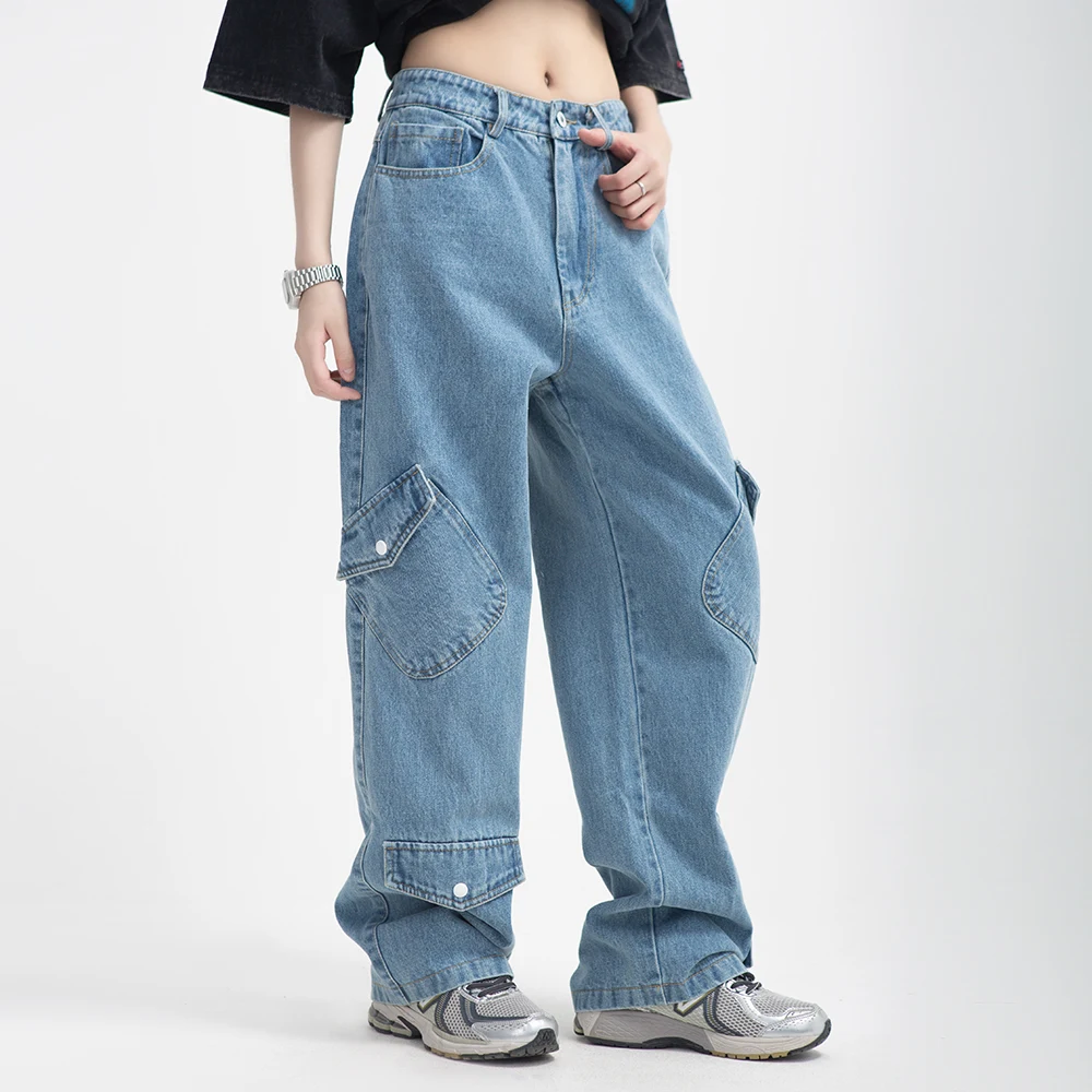 Calças jeans workwear masculinas com múltiplos bolsos e personalidade fashion. Conforto e estilo para o trabalho e o dia a dia. Durabilidade garantida. — foto 21