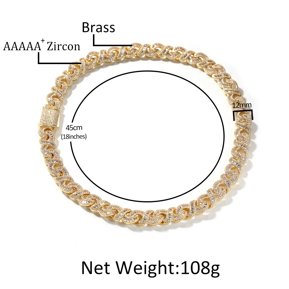 Colar Hip Hop Trendy de Cobre com Zircônia 12MM Full Diamond, para um visual estiloso e cheio de brilho. — foto 10