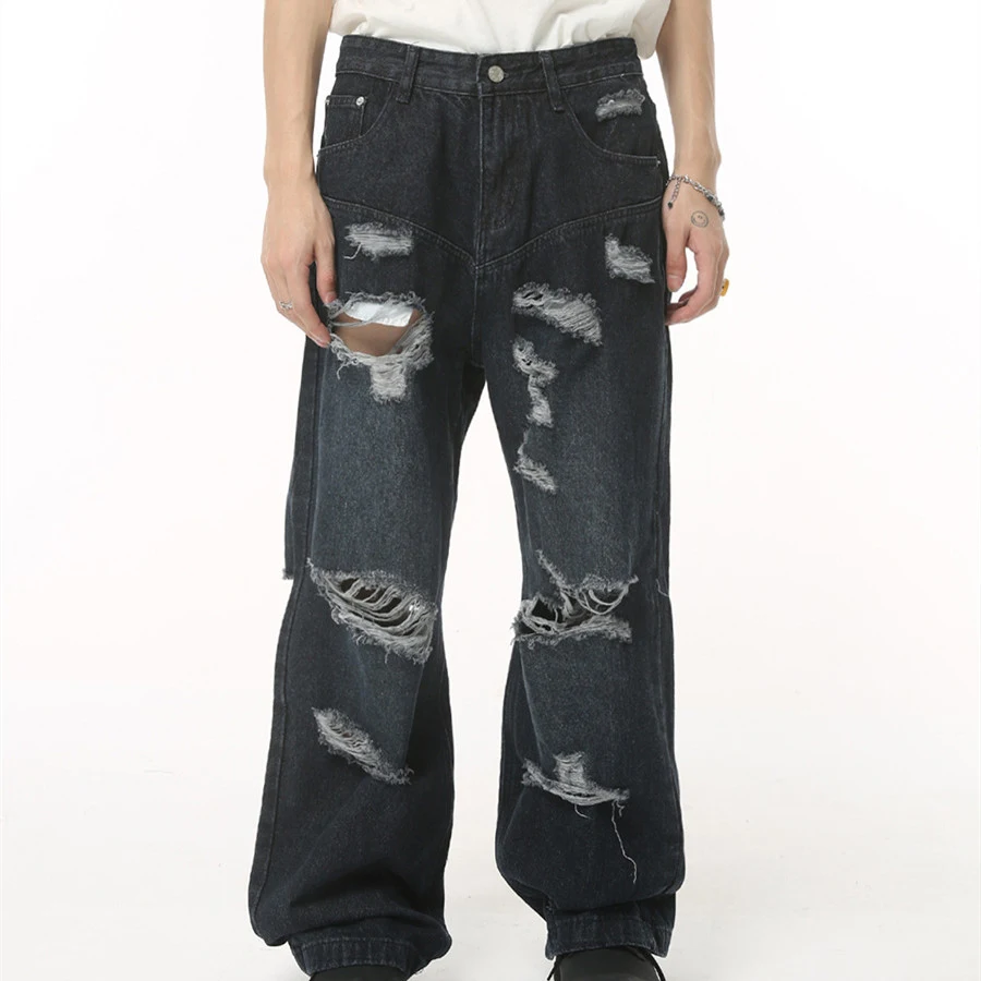 Men's Summer Retro Loose Hole High Street Hip Hop Jeans – Comfortable, stylish jeans for a relaxed, trendy look, perfect — photo 9