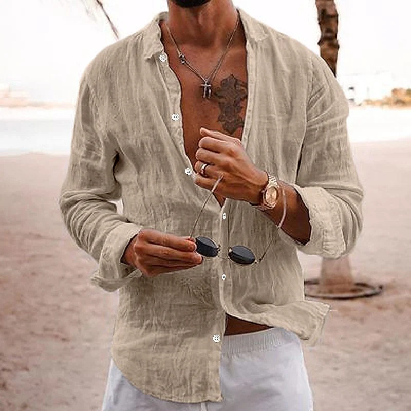 Camicia Uomo Tinta Unita Larga Abbottonata Casual Confortevole Adatta a Ogni Occasione Versatile Facile da Abbinare Stile Moderno — foto 4