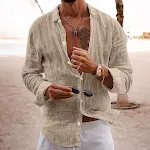 Camicia Uomo Tinta Unita Larga Abbottonata Casual Confortevole Adatta a Ogni Occasione Versatile Facile da Abbinare Stile Moderno — foto 4