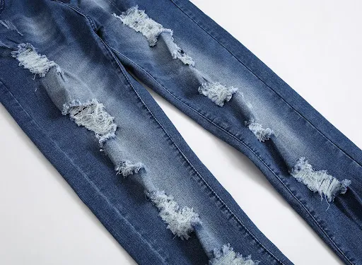 Title 5, Calças jeans masculinas azuis elásticas com múl...